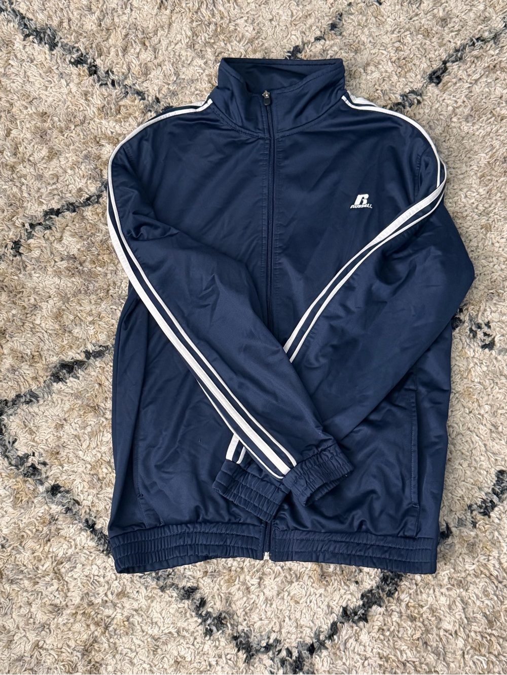 Russell Athletic Men's Navy Track Jacket with White Stripes